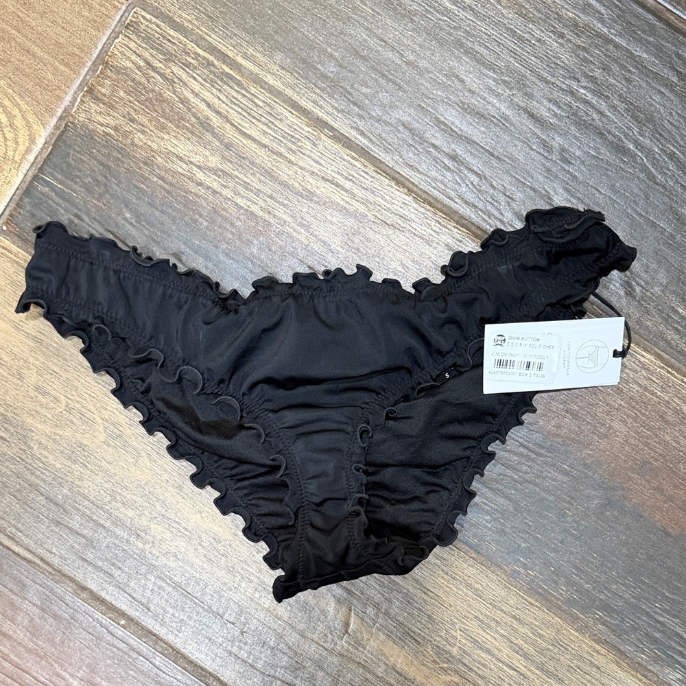 Shade & Shore Black Ruffle-Trim Bikini Bottom